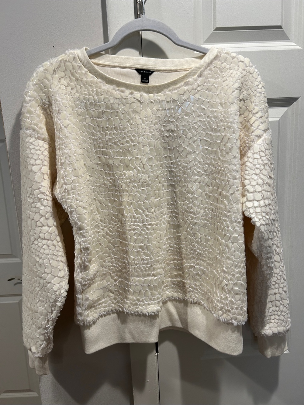 Ann Taylor Cream Textured Crewneck Sweater